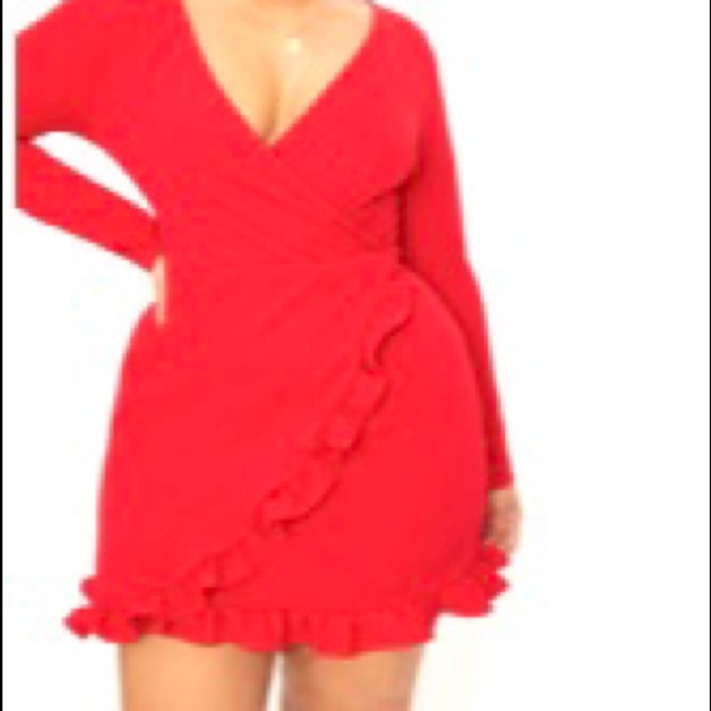 Plus size red ruffle wrapped dress